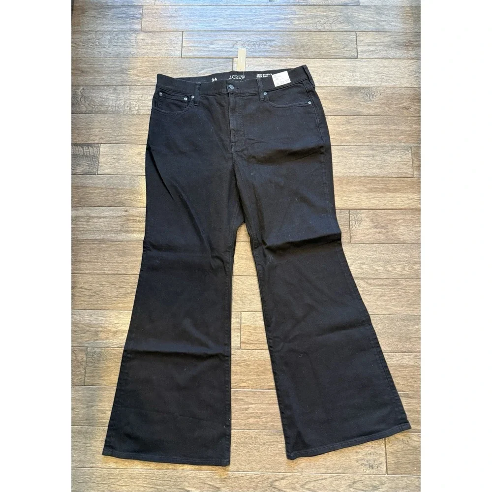 J.Crew Flare‎ Jeans Women 34 Black High Rise Semi-Stretch Wide Leg Denim NEW